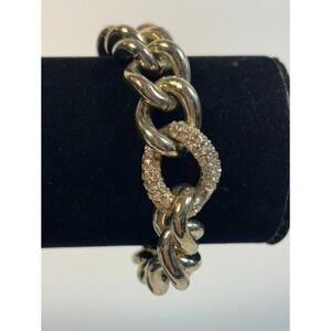 Chain Bracelet in Gold Tone with Rhinestone Detail Chunky Retro Maximalist